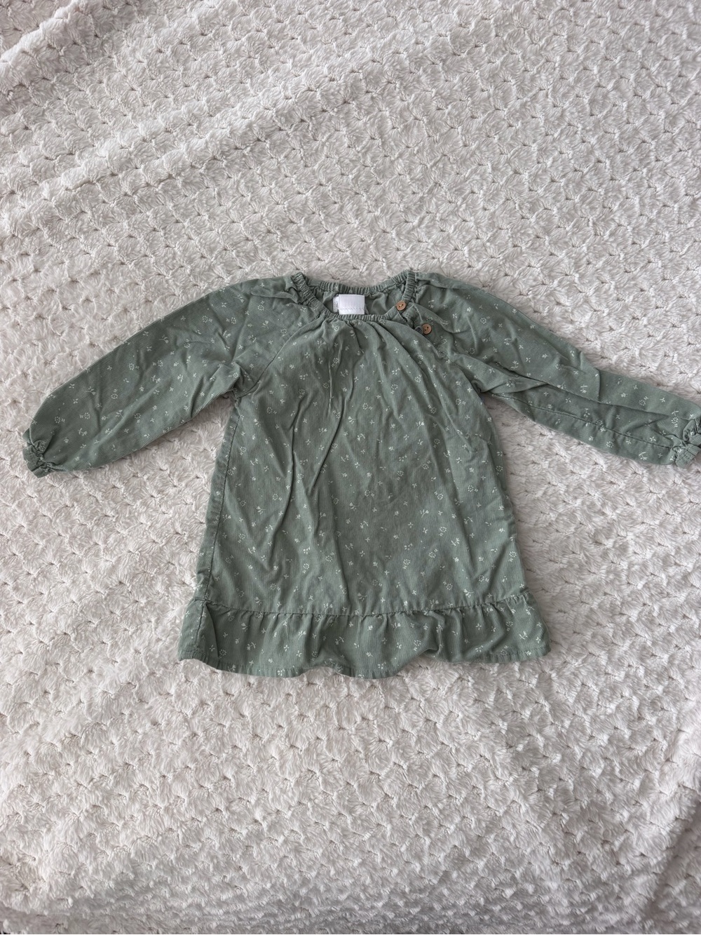 Zara Baby Sage Green Long Sleeve Ruffle Hem Dress